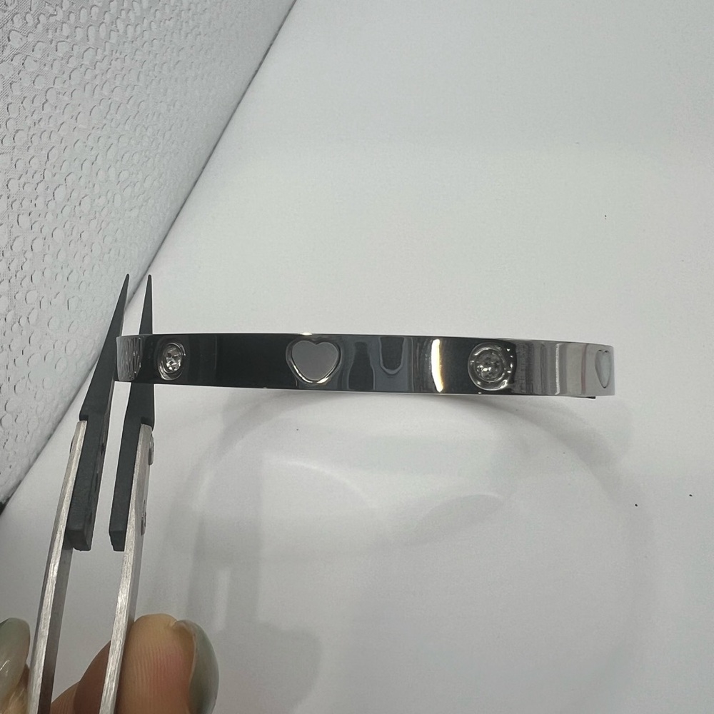 Silver Heart and Stone Bangle Bracelet - Picture 7 of 13